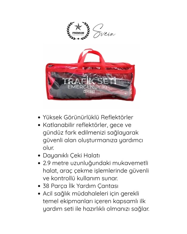 Trafikseti Trafik Seti Yangın Tüpü Reflektör Çantalı Tüvtürk Uyumlu Araç Çeki Halatı İlk Yardım Set