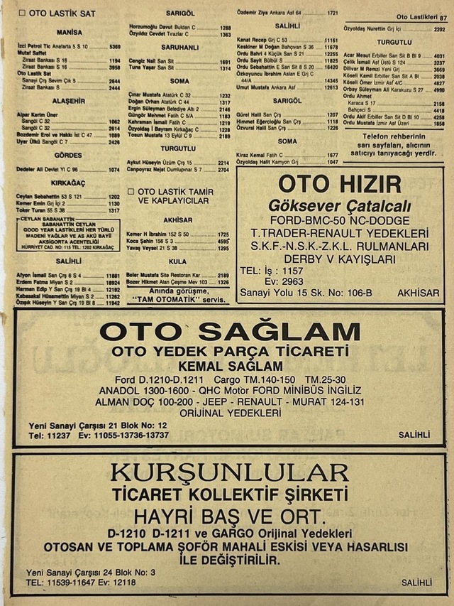 Manisa 1987 Meslek Reklam İlanı Efemera S-87 Teşhir Ürün