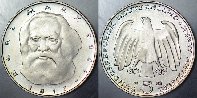Almanya 5 Mark 1983 Hatıra-karl Marx Ölümünün 100. Yılı Çil.