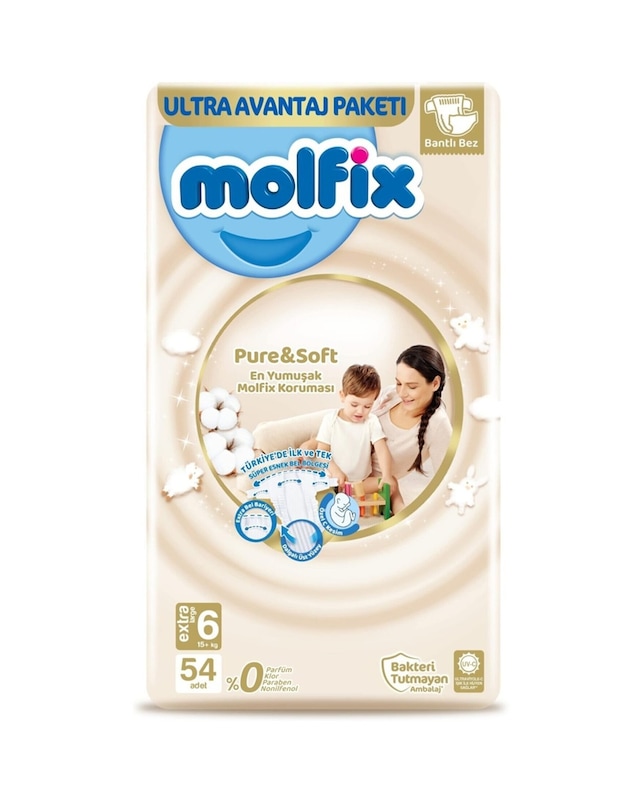 Molfix Pure&Soft Bebek Bezi 6 Numara XLarge Ultra Avantaj Paketi 54 Adet