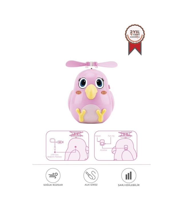 Torima F-31 Pembe El Tipi Mini Fan Vantilatör Sevimli Kuş Figürlü Taşınabilir Mini Fan