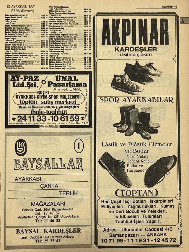 Ankara 1986 Meslek Reklam İlanı Efemera S43 Teşhir Ürün