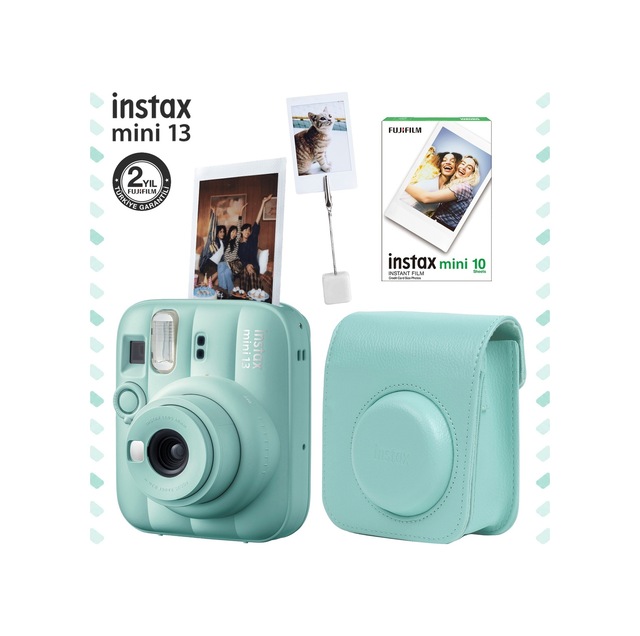 Instax Mini 13 Fotoğraf Makinesi Deri Çanta Kıskaç + 10'lu Film Hediye Seti