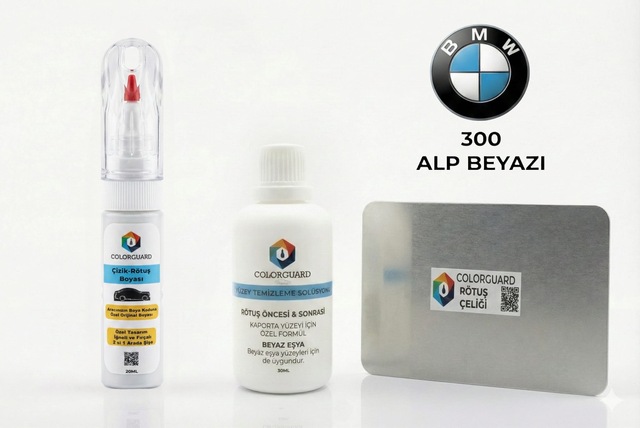 Bmw 300 Alp Beyazı Rötuş Seti - 2 Si 1 Arada İğne Ve Fırça Uçlu Şişe, Solüsyon Ve Rötuş Çeliği