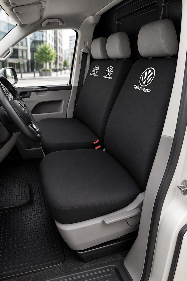Volkswagen Transporter - Siyah Penye Oto Koltuk Kılıfı - Marka Logo Baskılı