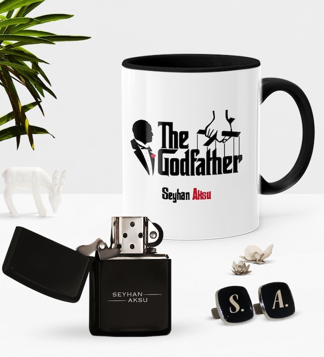 Kişiye Özel The Godfather Siyah Kupa Çakmak Kol Düğmesi Seti