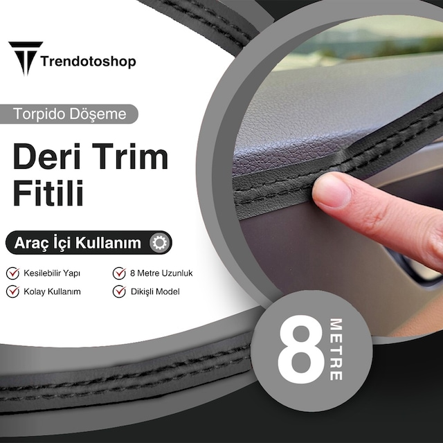 8 Metre Deri Trim Fitili Siyah