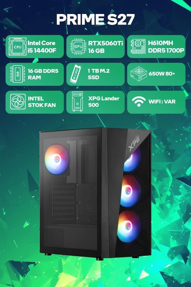 Game Garaj Prime S27 İ5-14400f 16 Gb 1 Tb Ssd 16 Gb Core i5-14400F RTX 5060 TI 16GB RAM 1TB SSD