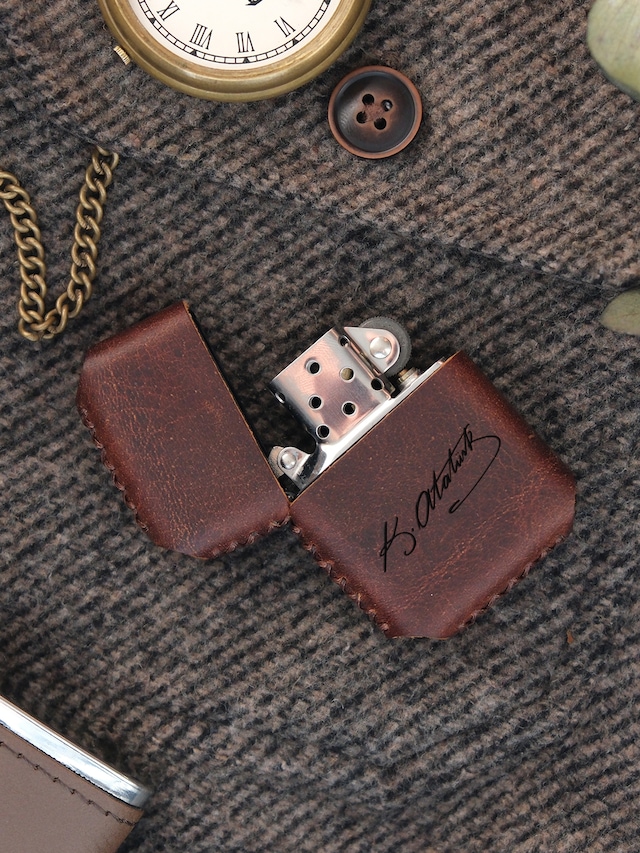 Vagave Kahve Renk Hakiki Deri Kılıflı Zippo Benzinli Çakmak