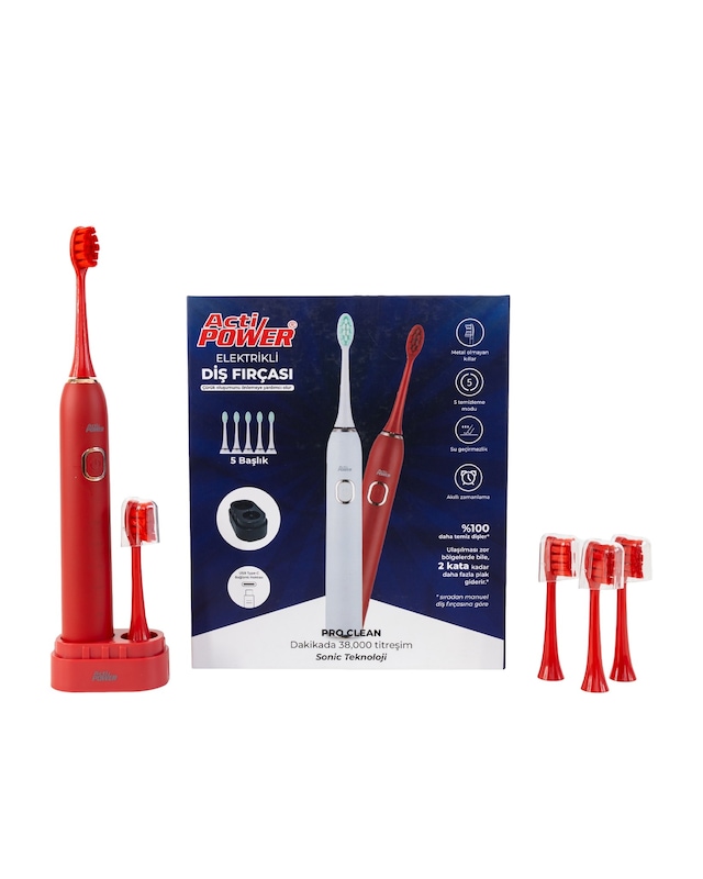Acti Power Pro Clean Elektrikli Şarjlı Sonic Diş Fırçası-5 Yedek Başlık Kutuya Dahil
