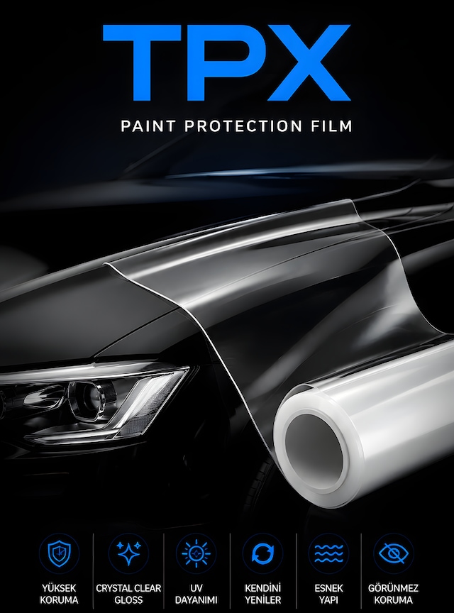 Tpx 7.5 Mil Şeffaf Ppf Kaplama Film Poliüretan Crystal Clear Gloss Boya Koruma Filmi 50 Cm X 1,5 Metre