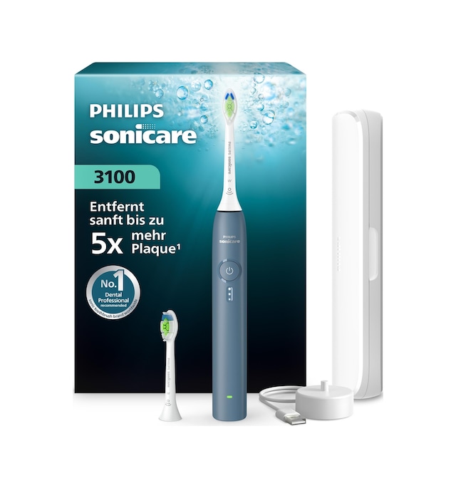 Philips Sonicare Series 3100 Elektrikli Diş Fırçası - Basınç Sensörlü Sonic Diş Fırçası, 3 Yoğunluk Seviyesi, Easystart, Smartimer, 14 Günlük Çalışma Süresi, Seyahat Çantası, Koyu Mavi, Hx4034/24, Yeni