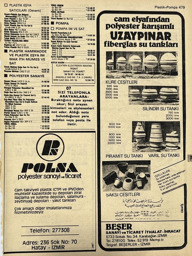 İzmir 1982-1983 Meslek Reklam İlanı Efemera S479 Teşhir Ürün