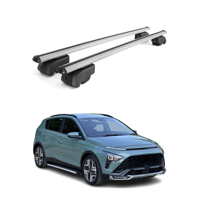 Hyundai Bayon 2021-2027 Arası Uyumlu Port Bagaj Taşıyıcı Ara Atkı Alüminyum Gümüş 2 Parça