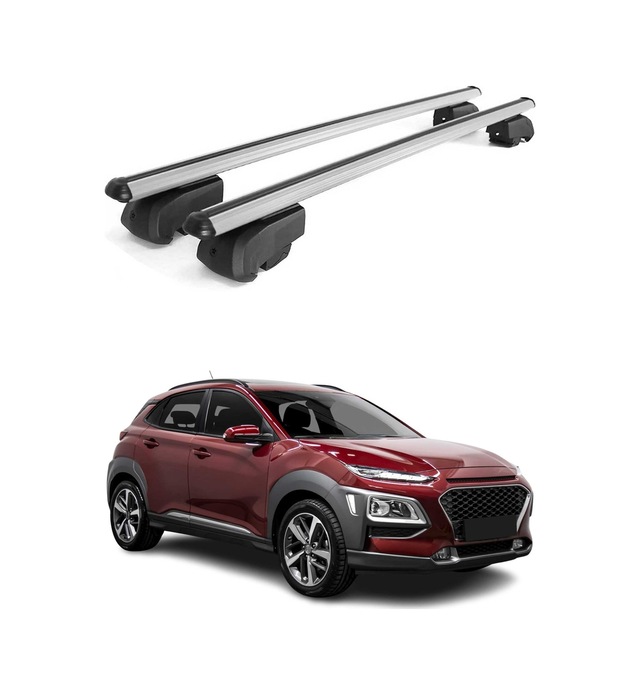 Hyundai Kona 2017-2023 Arası Uyumlu Port Bagaj Taşıyıcı Ara Atkı Alüminyum Gümüş 2 Parça