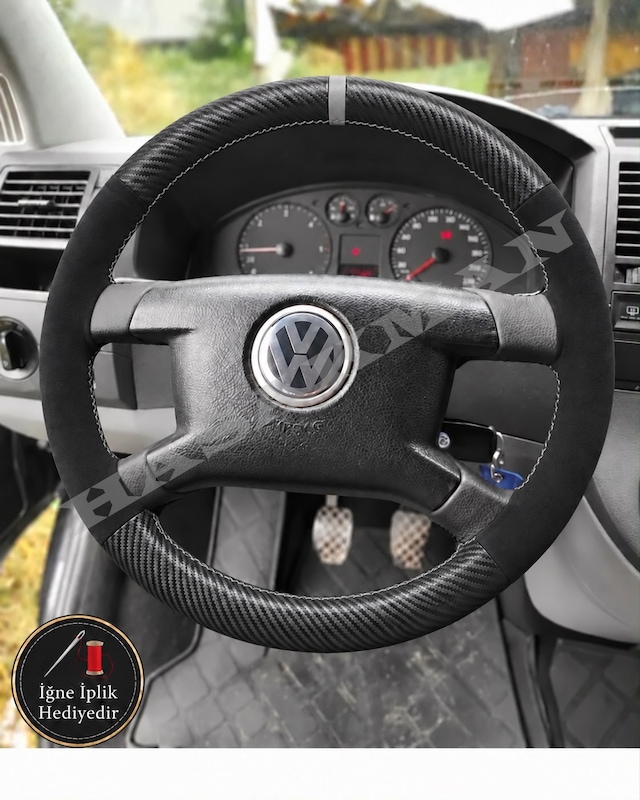 Volkswagen Multivan T5 Dikme Direksiyon Kılıfı Alcantara Süet Mat Karbon Gri Yüzük Ve Dikiş 2003-2009