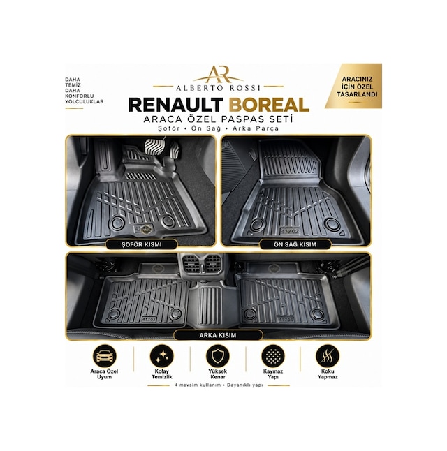 Renault Boreal 2026+ 3d Kauçuk Havuzlu Paspas