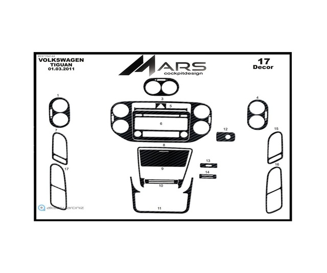 Volkswagen Tiguan Torpido Kaplama 2007-2010 20 Parça Siyah Karbon