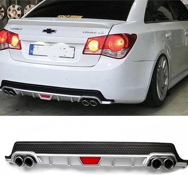 Chevrolet Cruze Sedan Gri Difüzör Difizör Yuvarlak Egzoz Görünüm Kulaklı Tip 2008 - 2015 Uyumlu