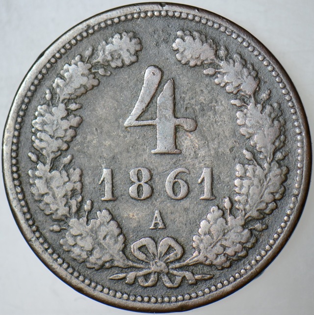 Avusturya 4 Kreuzer 1861 A Viyana Darbı.