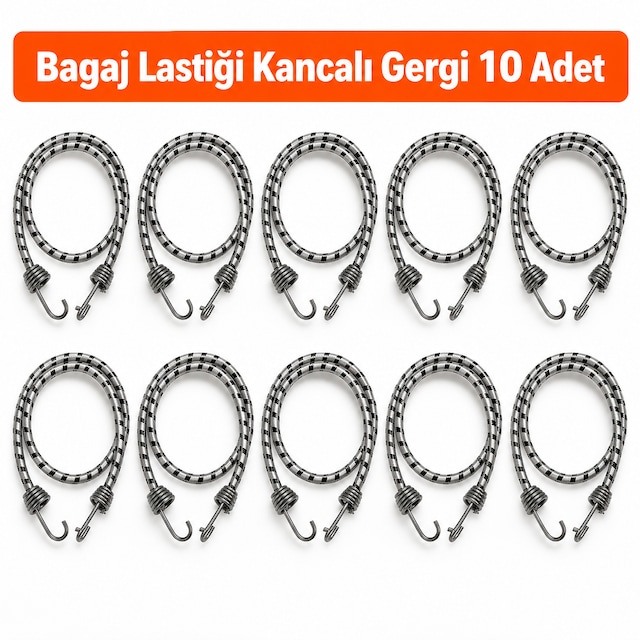 Bagaj Lastiği Kancalı Gergi 10 Adet / 90 Cm Bagaj Halatı
