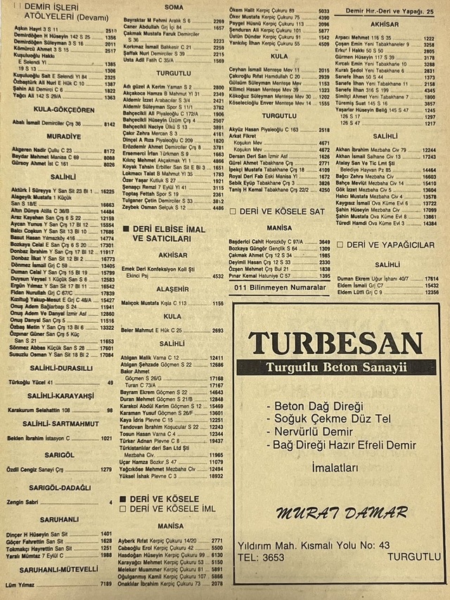 Manisa 1987 Meslek Reklam İlanı Efemera S-25 Teşhir Ürün