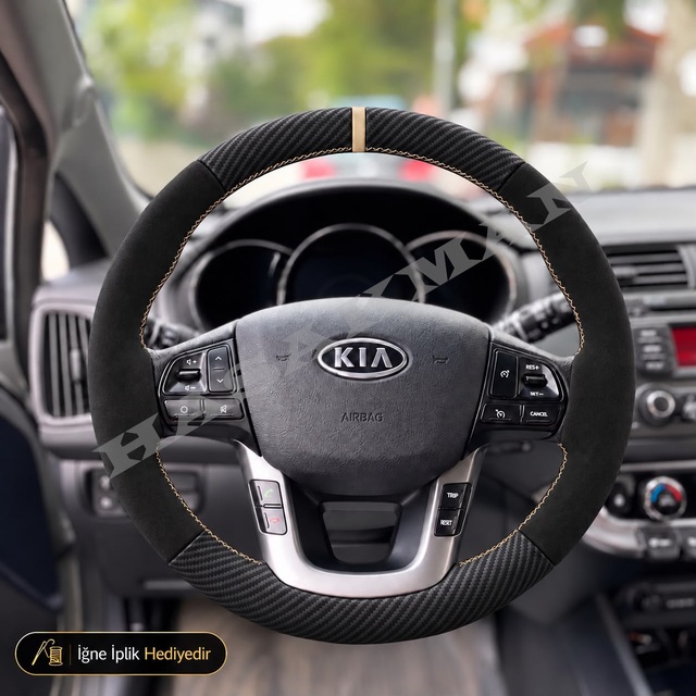 Kia Rio 3 Dikme Direksiyon Kılıfı Alcantara Süet Mat Karbon Bej Yüzük Ve Dikiş Ub Natty-fancy-sport-dolu 2011-2015