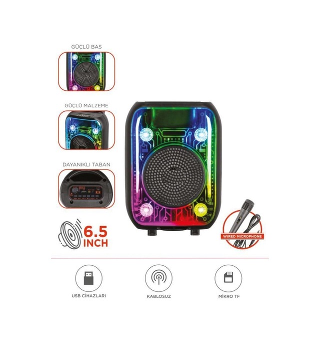 D66 Siyah Kablolu Mikrofonlu Bluetooth Hoparlör