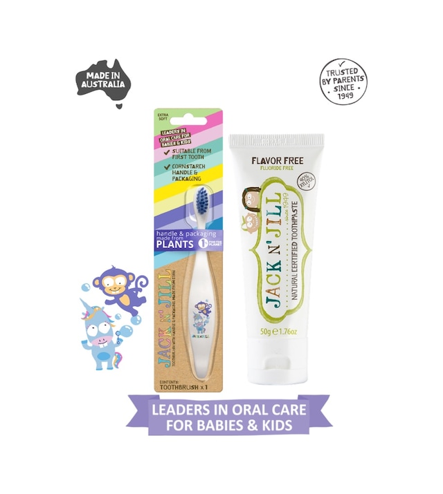 Doğal Sertifikalı Bebek/çocuk Diş Seti Unicorn&monkey Diş Fırçası + Aromasız Diş Macunu 50g