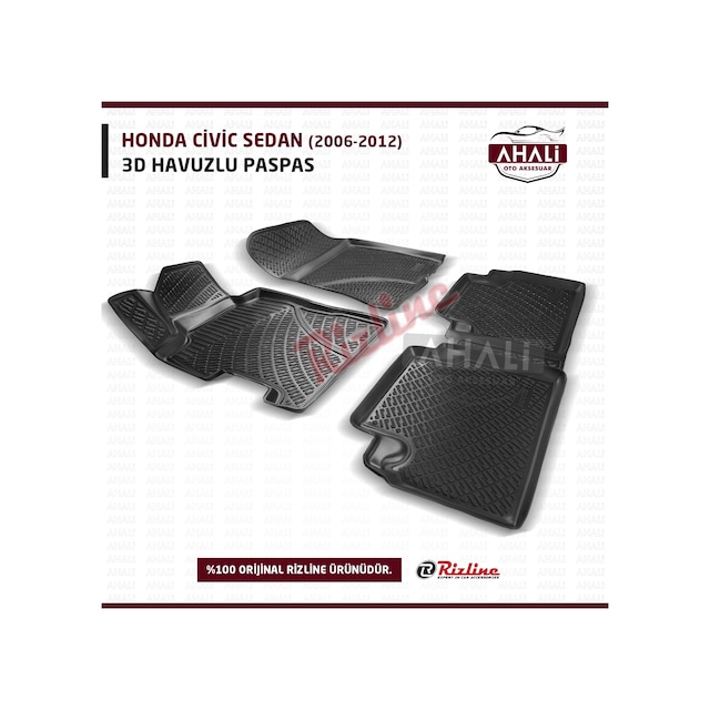 Rizline Honda Civic Sedan 2006-2012 3D Havuzlu Paspas+Araç Kokusu