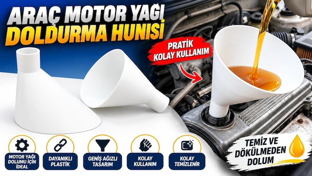 Araç Motor Yağı Doldurma Hunisi Geniş Ağızlı Sıçrama Önleyici Pratik Yağ Dolum Aparatı