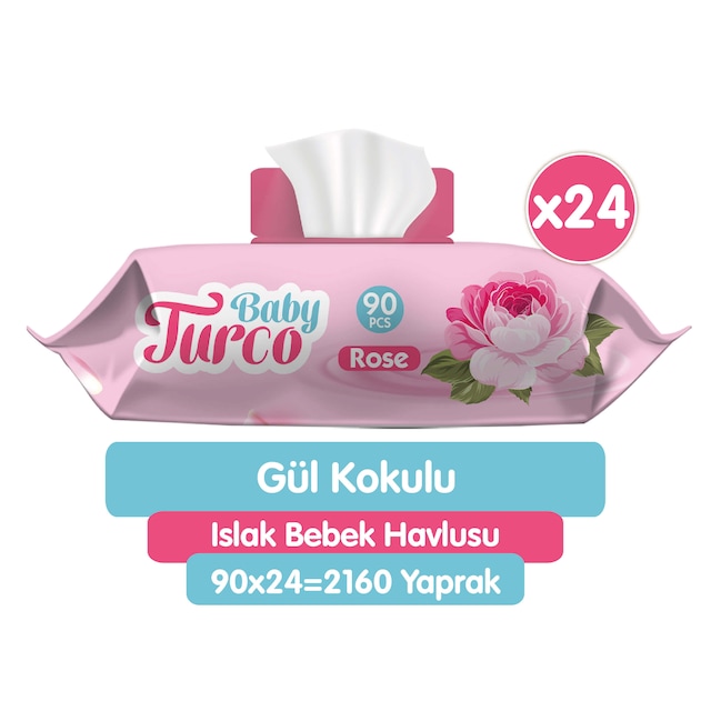 Baby Turco Gül Kokulu Islak Bebek Havlusu 24 X 90 Adet