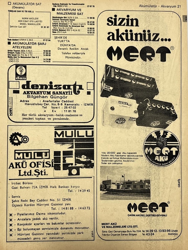 İzmir 1982-1983 Meslek Reklam İlanı Efemera S21 Teşhir Ürün