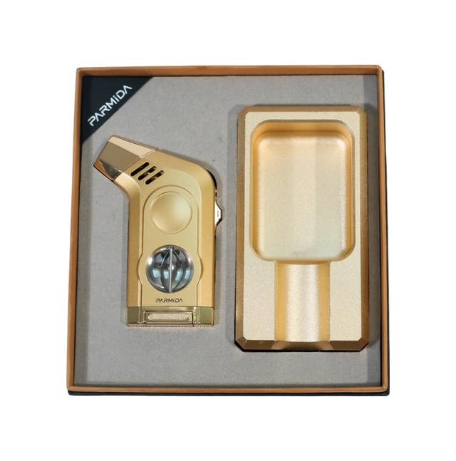 Parmida Gold Tek Torch Masa Tipi Çakmak Tekli Gold Küllük İkili Puro Seti Tr9850