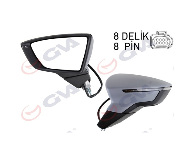 Dış - 526 - Dikiz Aynası Sol Leon 12- Elektrikli Katlanır Isıtmalı Sensörlü Sinyalli Astarlı - Smglobal - Konveks Vm-367e