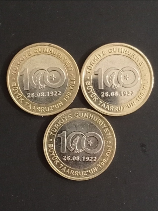3 Adet Büyük Taarruz Hatıra Parası. Koleksiyon Para. Hediye Para. 1 Lira.