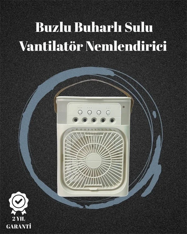 Ers Usb Bağlantılı 3'ü 1 Arada Nemlendirici Mini Klima Fan 7 Renk Işıklı
