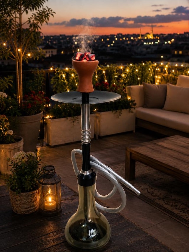 Nargile Takımı 65 Cm Modern Şişe Nargile Seti Kömürlü Lüx Balkon Cafe Nargilesi 17 Cm Taban Çapı