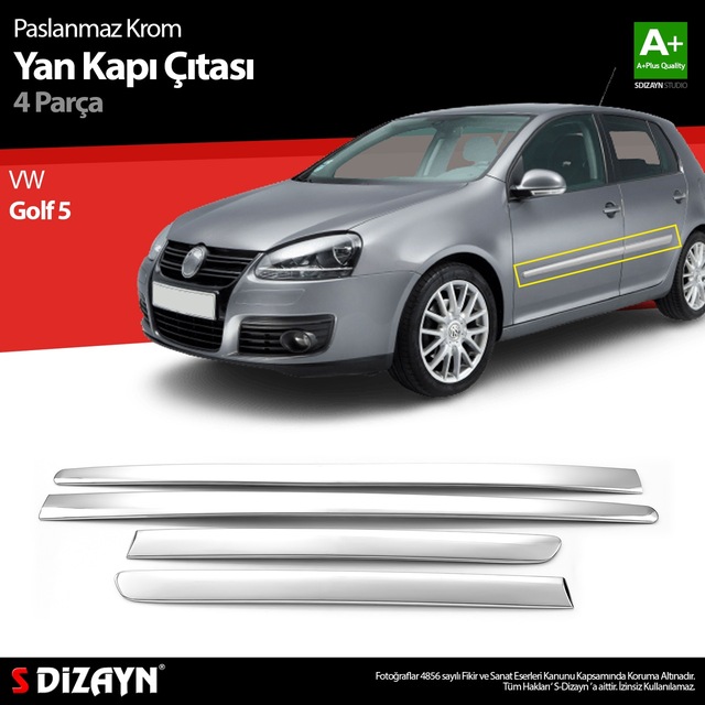 S-Dizayn Vw Golf 5 Krom Yan Kapı Çıtası 4 Prç 2004-2009