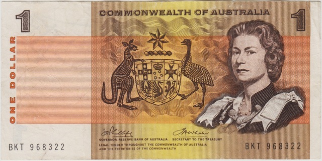 Avustralya 1 Dolar 1972-73 Commonwealth Pick 37d Kraliçe - Aborijin Temalı. Ççt.