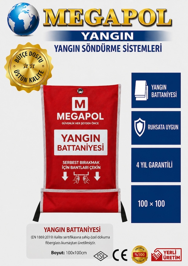 Yangın Battaniyesi 100 100 Ebatında, Mutfak Yangınları Yangın Battaniyesi