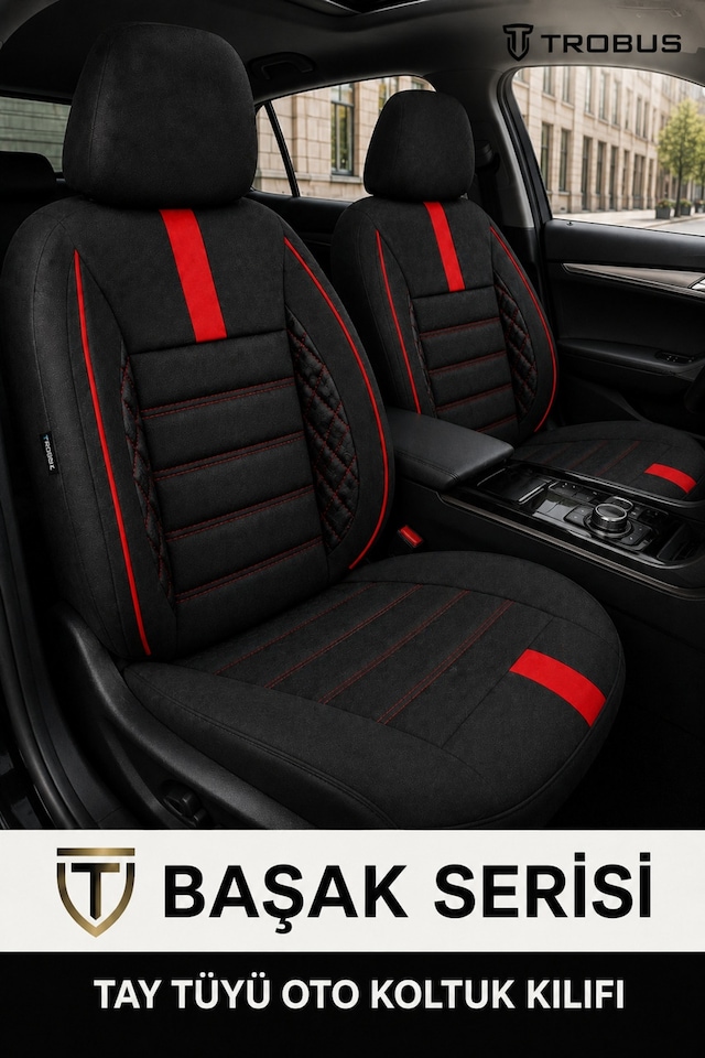 Ford Fiesta Hachback 2009-2012 Aracınıza Uyumlu Kırmızı Başak Serisi Tay Tüyü Koltuk Kılıfı Kırmızı