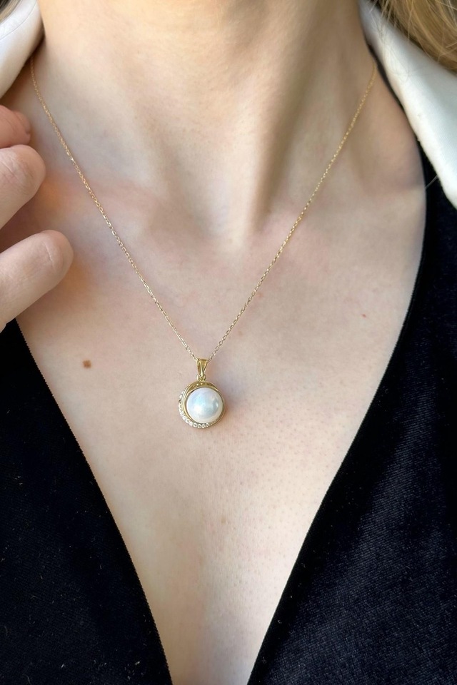 10,5 Mm Doğal İnci Küpe Kolye Yüzük Üçlü Set 16