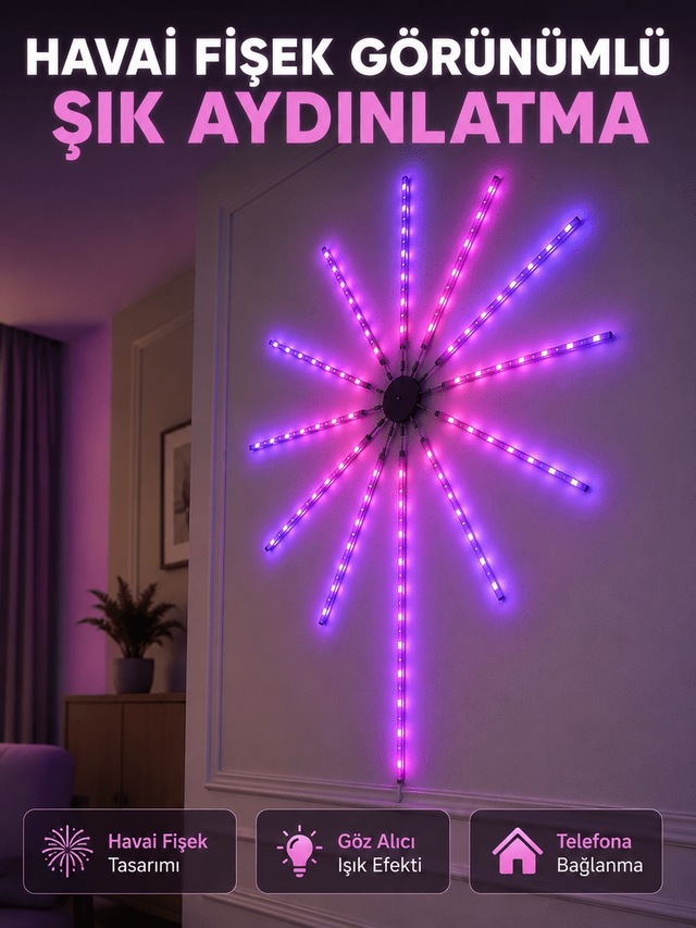 Dekoratif Rgb Fireworks Led Duvar Işığı Çok Renkli Telefon Kontro