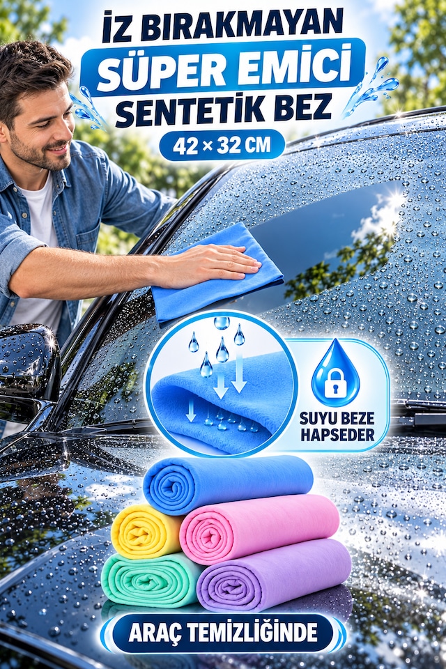 Sentetik Güderi Bez 2 Adet Çok Amaçlı Temizlik Bezi Mutfak Banyo Lavabo Tezgah Kurulama Bezi Su Emici 42 X 32 Cm Araç Kurulama Bezi