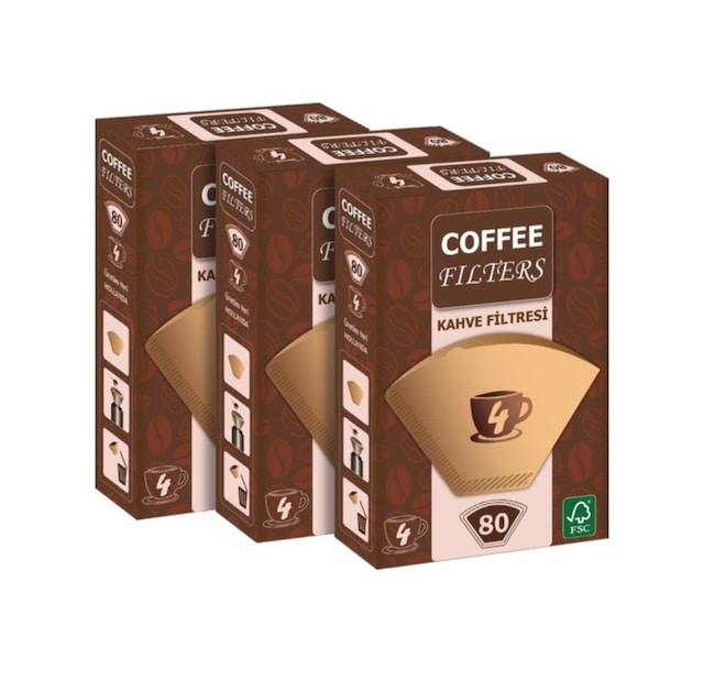 Coffee Filters Kahve Filtresi 4 Numara 3 x 80'li