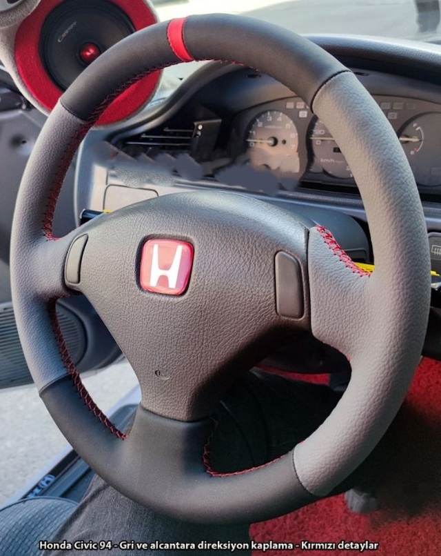 Honda Civic 1992-1995 Araca Özel Direksiyon Kılıfı Alcantra Gri Siyah