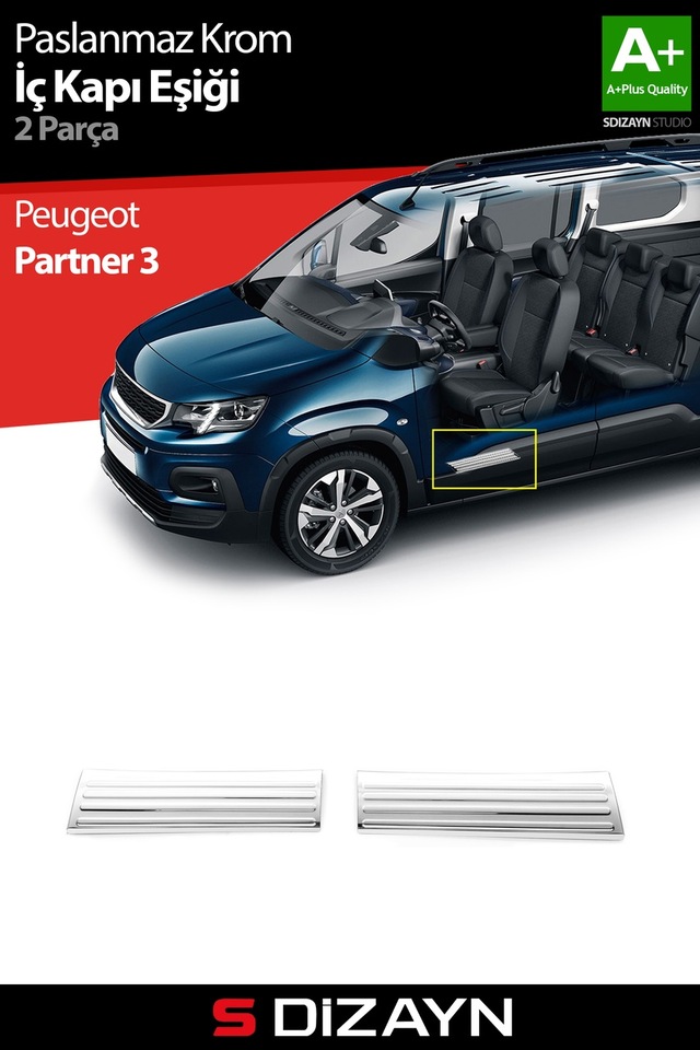 S-dizayn Peugeot Partner Krom İç Kapı Eşiği 2 Prç 2023 Üzeri A+ Kalite