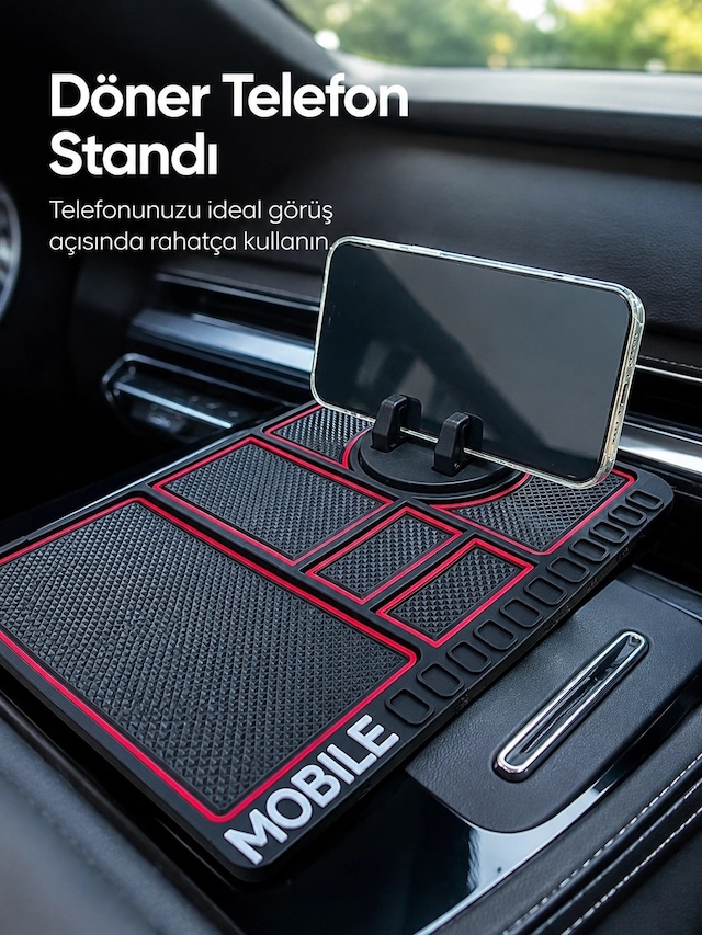 Mey İthalat Araç Konsol Organizeri Kaydırmaz Silikon Telefon Standlı Saklama Matı