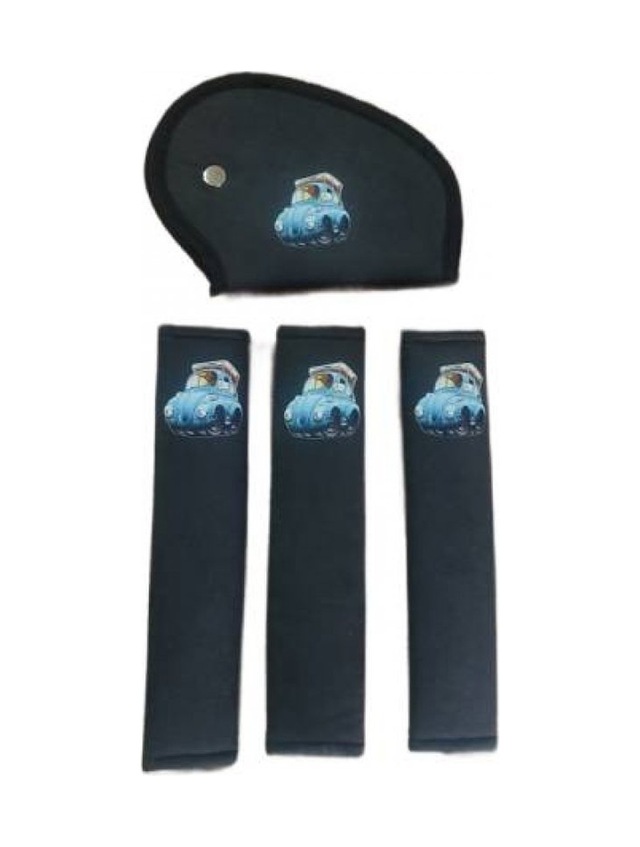 Eminiyet Kemer Süngeri Pedi Alkantra Çocuk Emniyet Kemeri Mavi Araba Resimli 4lü Set